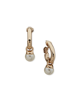 Earring Anne Klein J Hoop With Pearl Drop Clip On   | XVZ-1637028